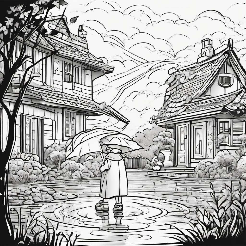 Little Hero grabbed a small umbrella and headed out into the storm. He saw an old lady struggling to keep her house from flooding. With all his strength, Little Hero held up his umbrella to shield her house from the rain. The old lady was grateful and saw the kindness in his heart. She told him that being a hero isn't just about physical strength, but also about caring for others.