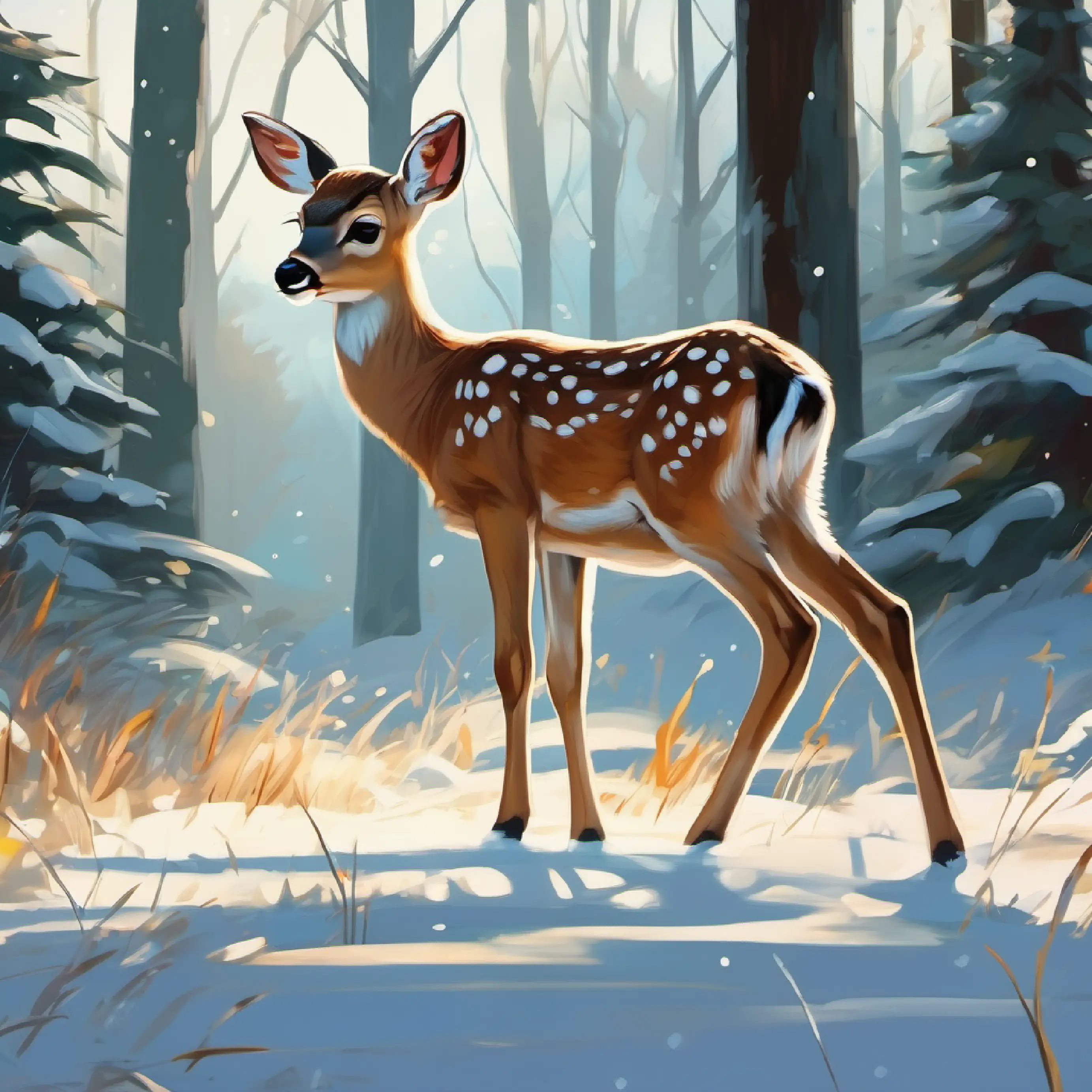 Introducing the fawn with a wounded leg in the clearing.