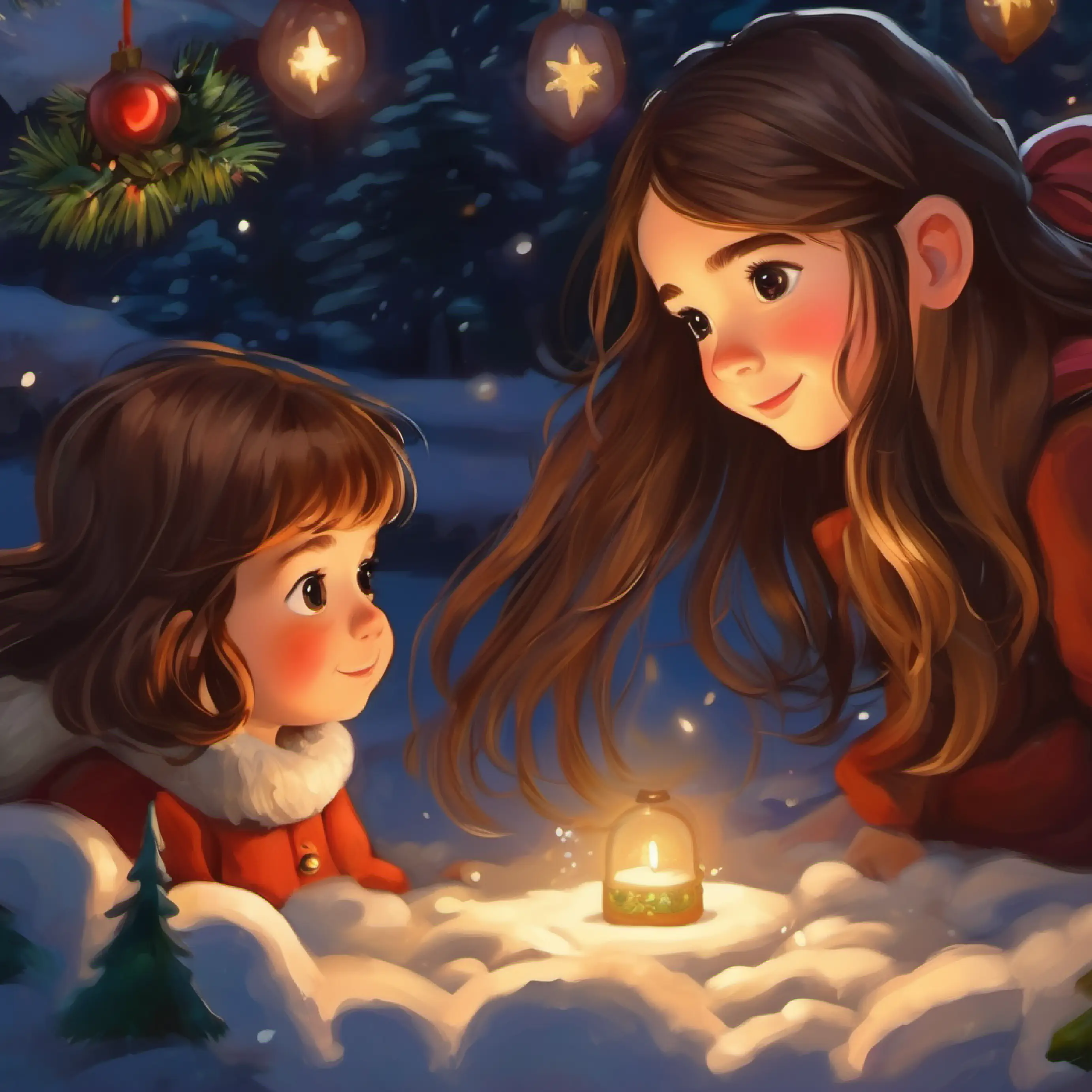Kind-hearted little girl, long brown hair, hazel eyes befriends many different creatures.