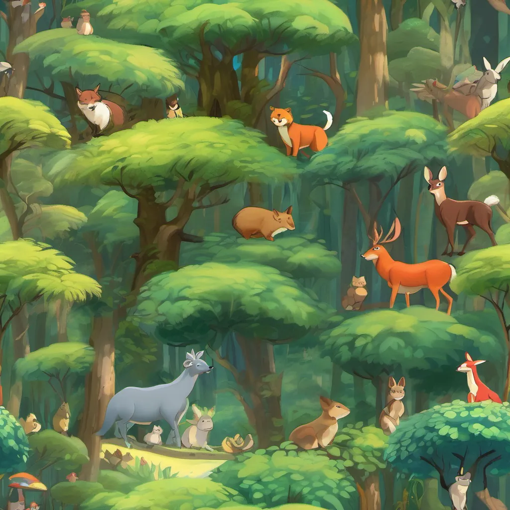 A bustling forest filled with animals gathering for the concert.