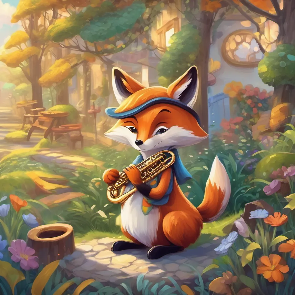 A charming fox with a shiny saxophone playing the saxophone with bold and jazzy tunes.