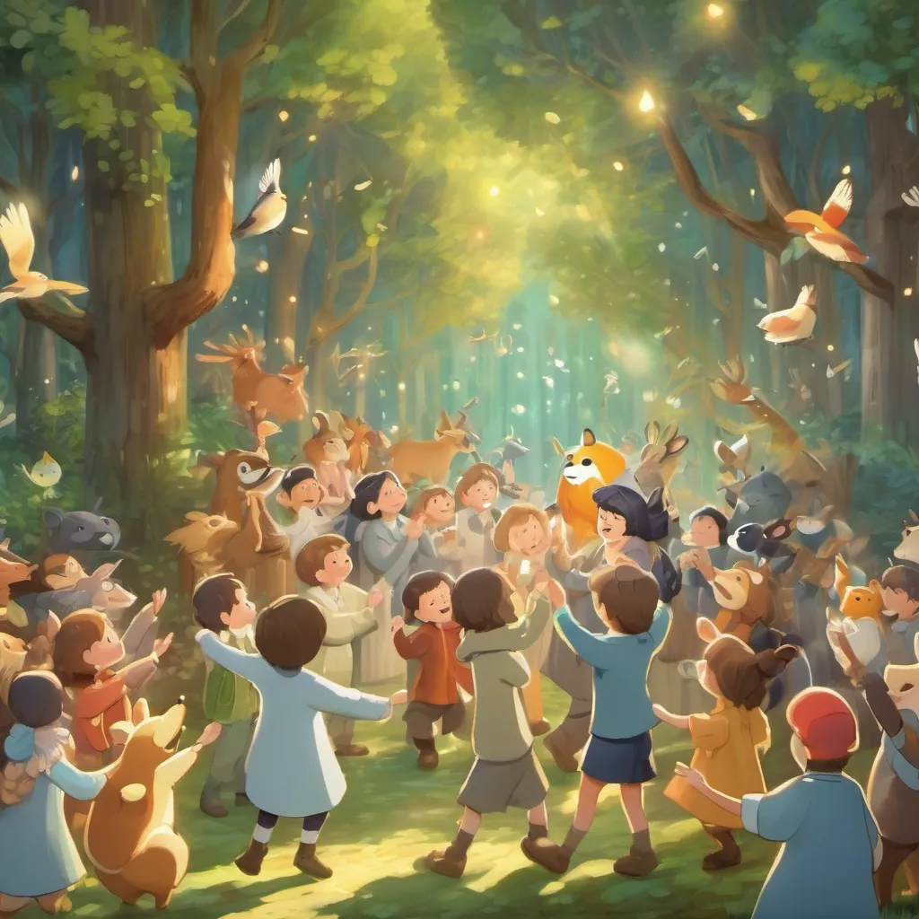 The forest filled with animals clapping and celebrating the concert's success.