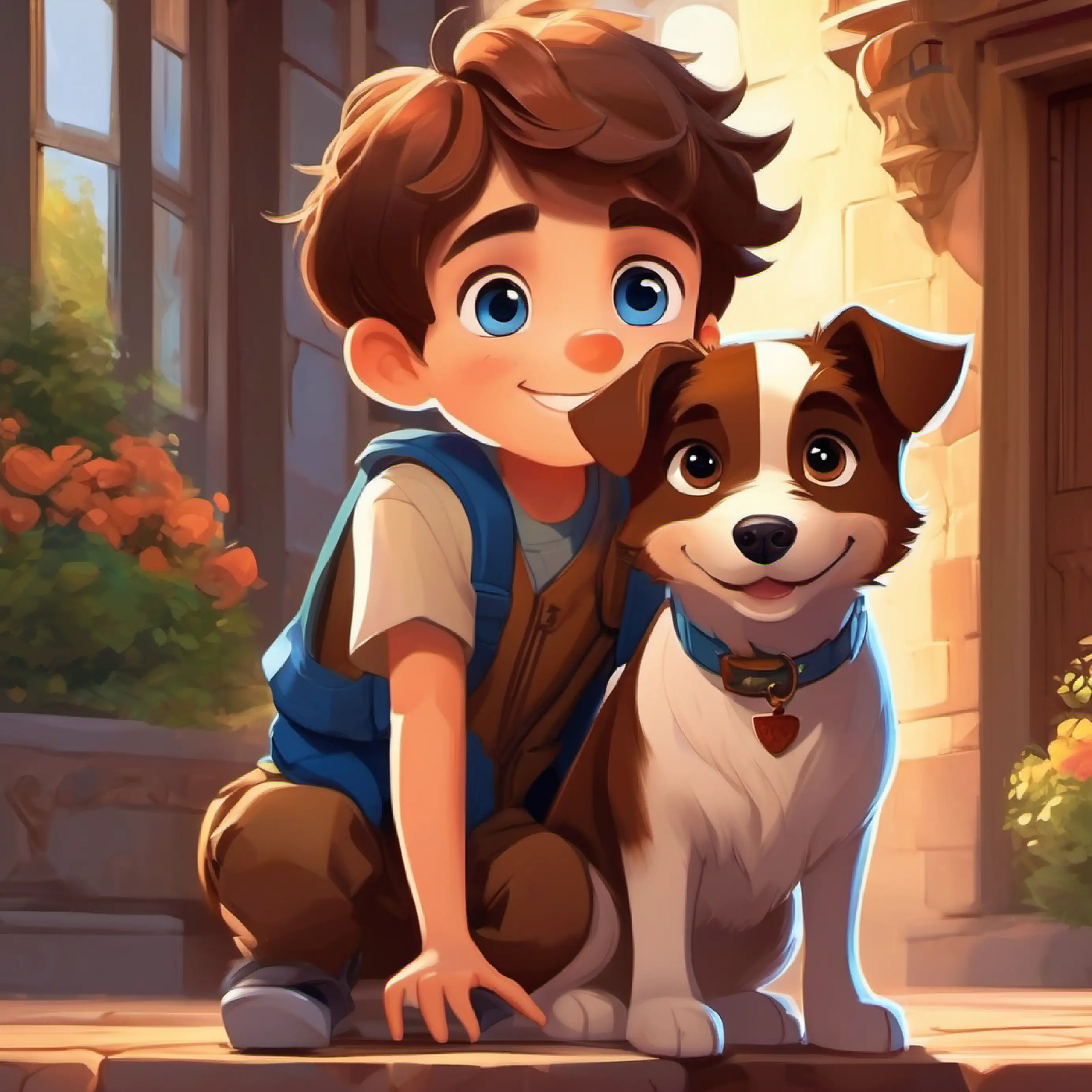 Brave boy, short brown hair, blue eyes, always smiling and Fluffy dog, big brown eyes, very loyal to Jack leave the Mansion, promising to return for more adventures.