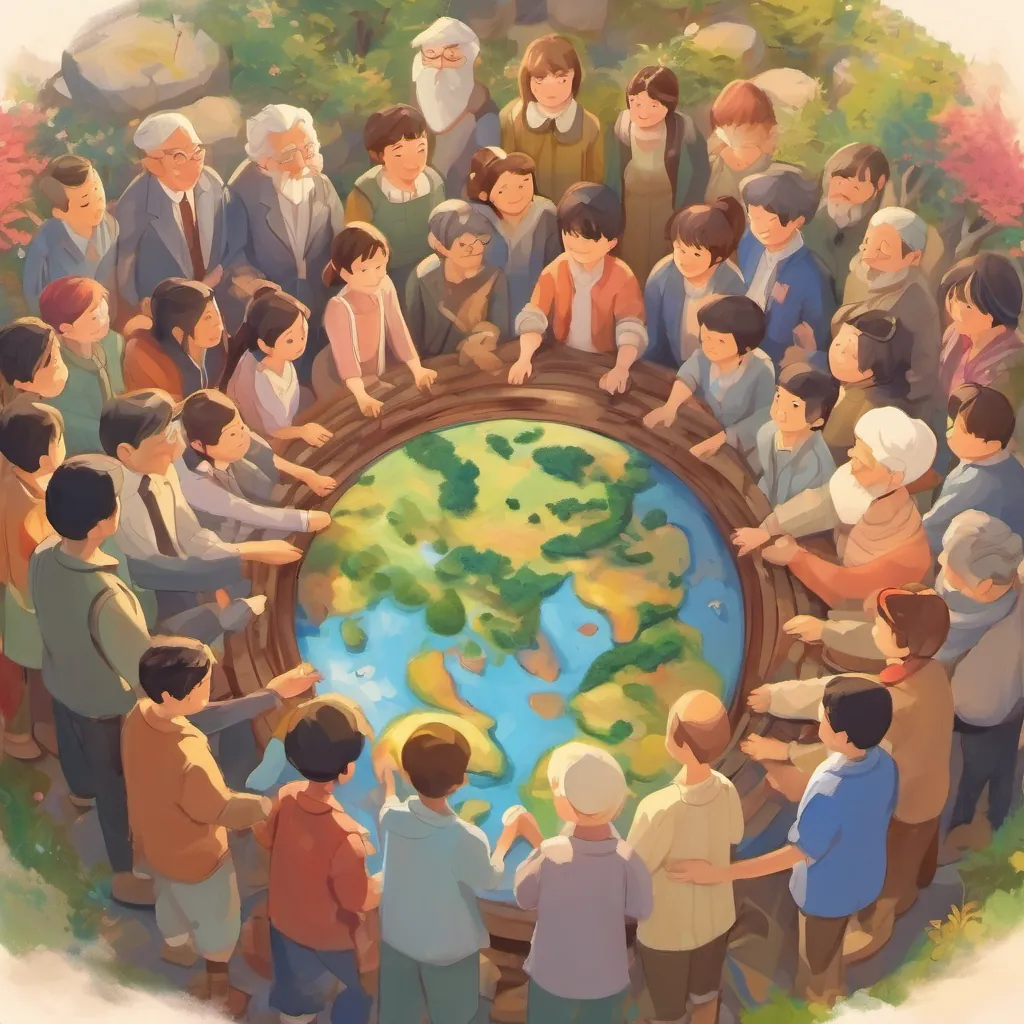 A heartwarming scene where people of different ages and cultures hold hands in a circle around the Earth, symbolizing worldwide cooperation.