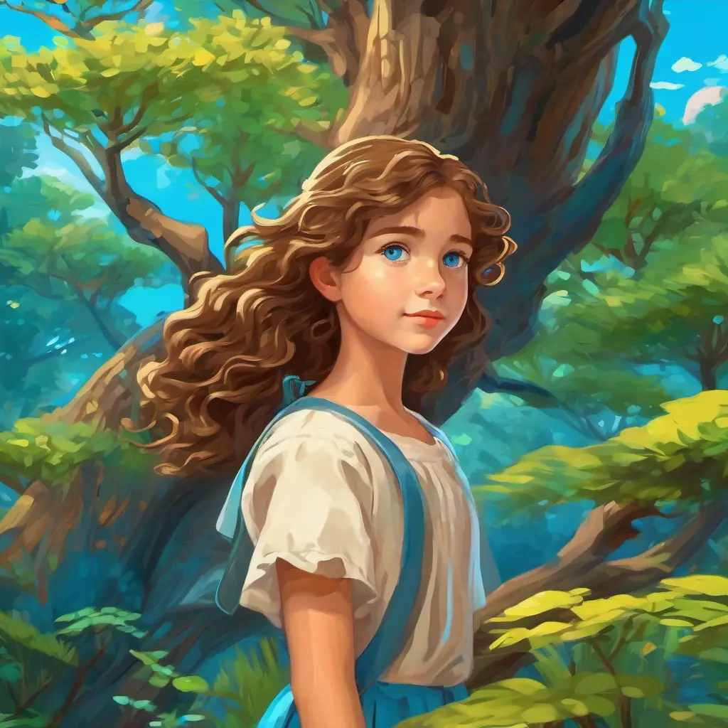 Tree showing numbers to Lily is a young girl with curly brown hair and bright blue eyes
