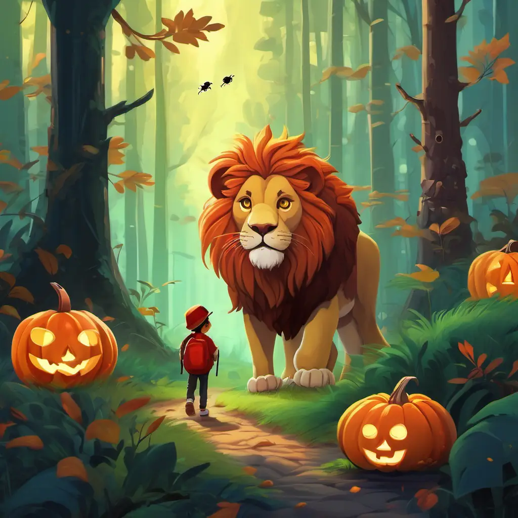 In a big forest, there is a tiny ant named Andy. He meets a mighty lion named Leo.