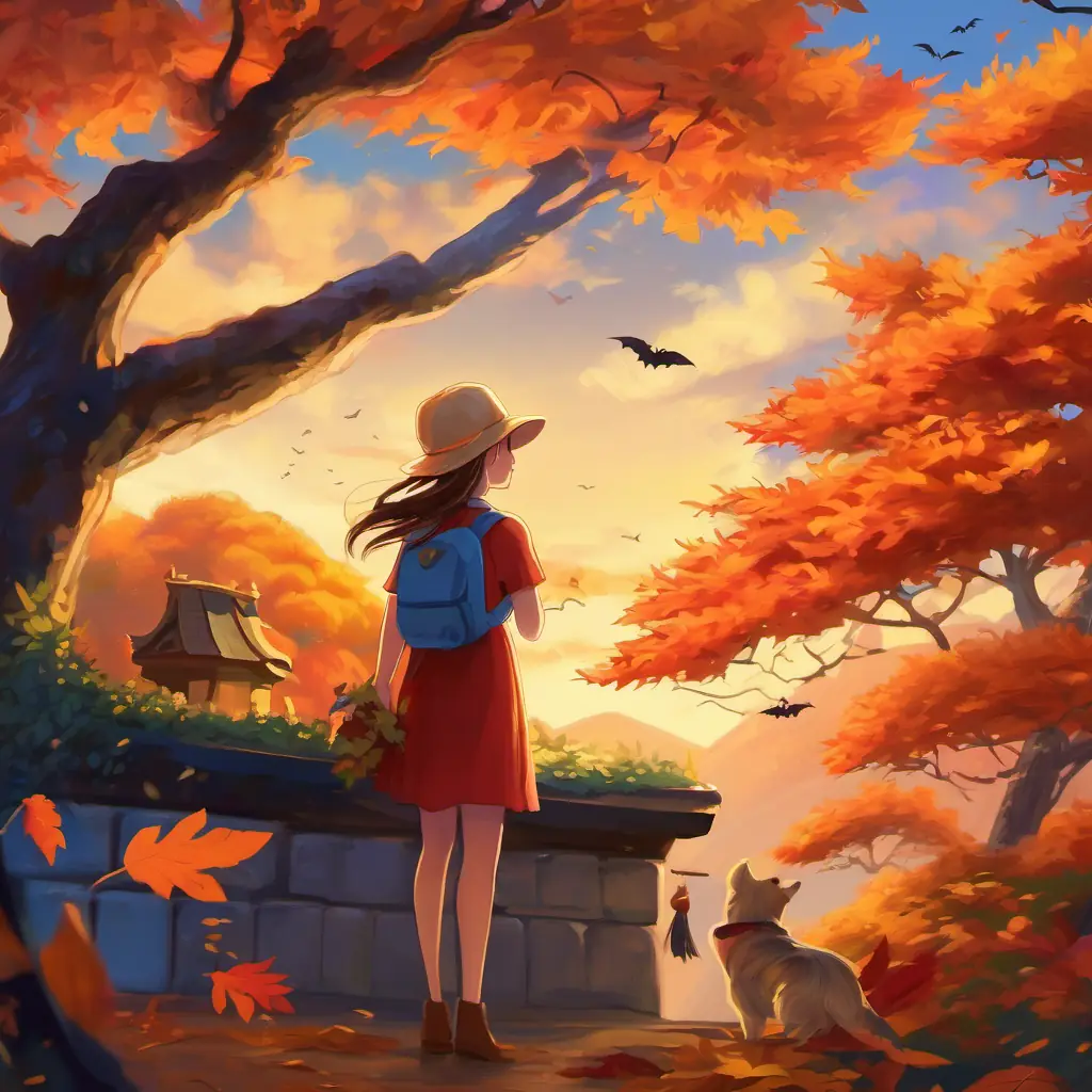 As the sun began to set, Golden-haired girl with bright blue eyes and a kind heart and her friends bid farewell to the Japanese maple, grateful for the incredible journey. They expressed their appreciation for all the joy it brought, promising to treasure the memories of their magical adventure forever.