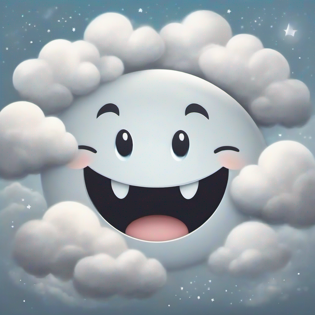 Big white cloud with a smiling face and sparkly eyes and Small gray cloud with a happy face and soft edges showing teamwork to solve problems