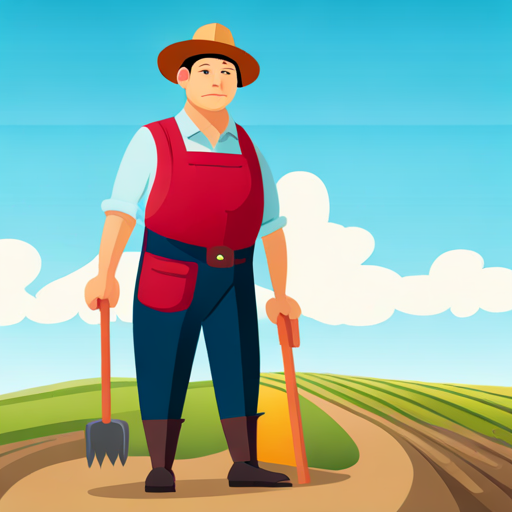 A farmer with a hat, holding a shovel., a farmer with a hat, holding a shovel