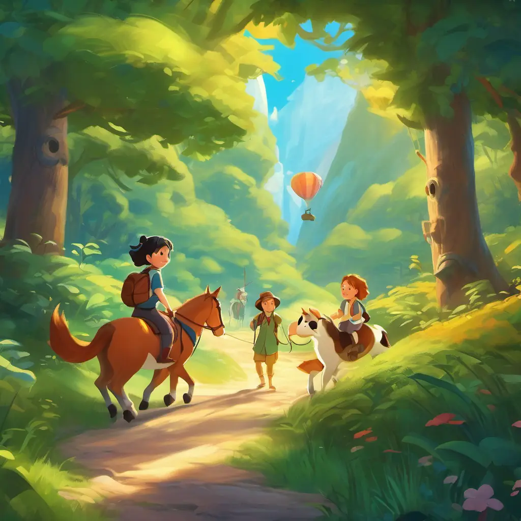 Embarking on playful journey, meeting animals, friendship, magic, exploration
