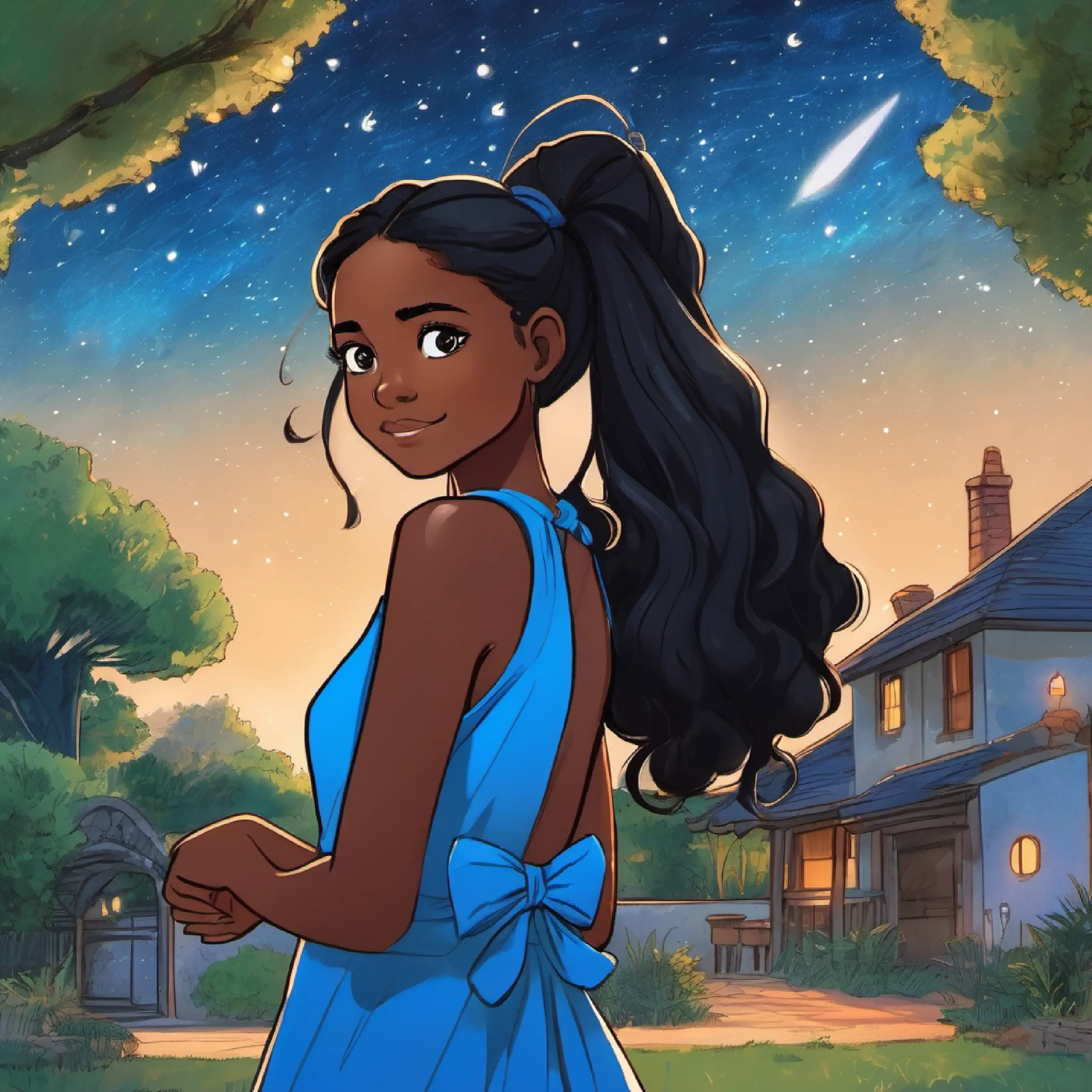 Backyard, Chiedza and Tariro looking at the stars
