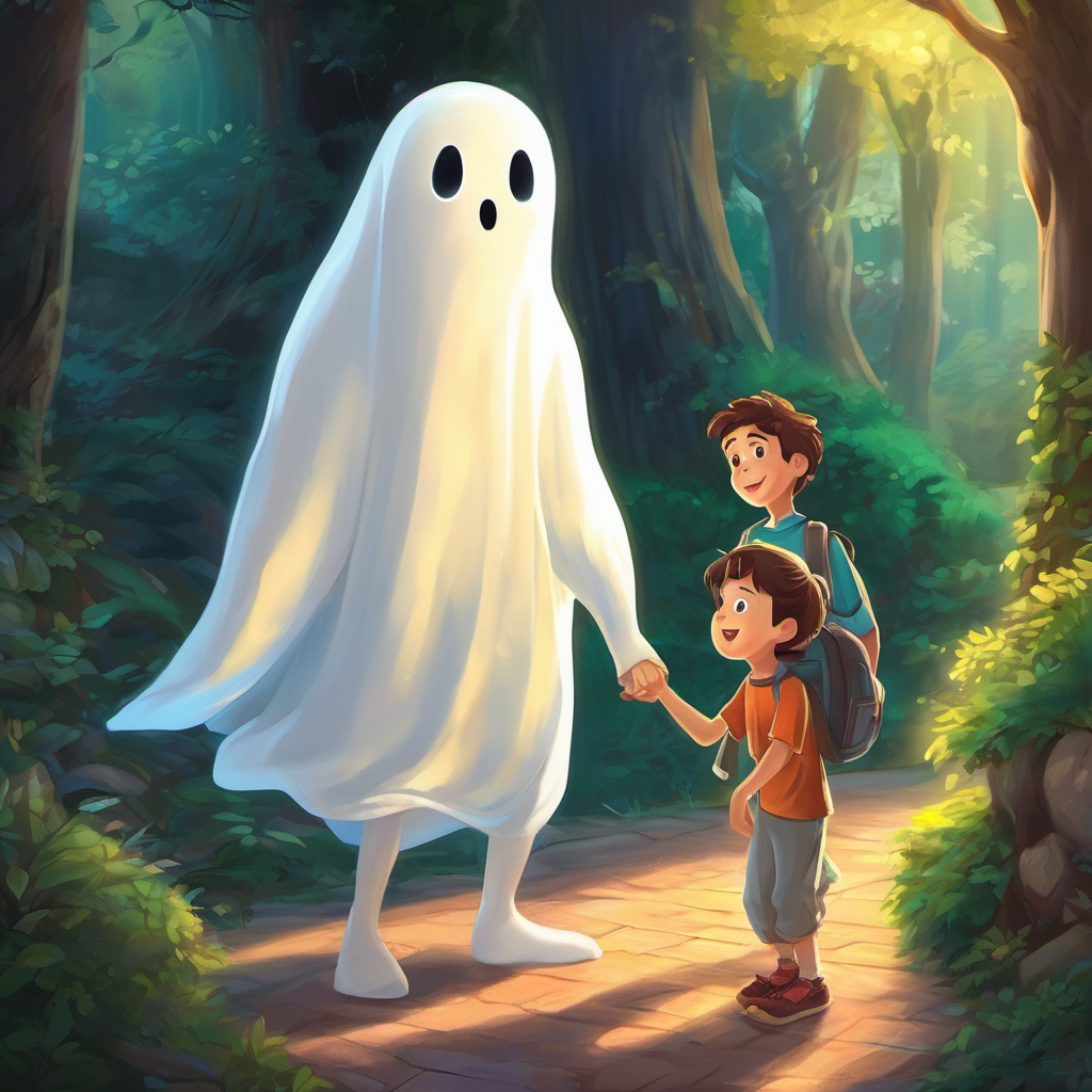 Title: Alex and the Friendly Ghost: A Story of Friendship Hi, my name is Alex! Let me tell you about my new friend, the Friendly Ghost. The Friendly Ghost is very special because they don't scare people or hide away like other ghosts you hear about. Instead, they love making new friends and being kind.