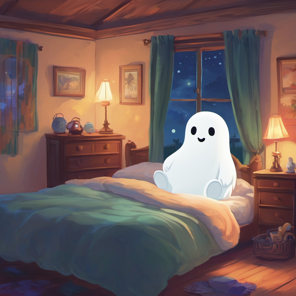 One cozy evening, I was playing with my toys in my room when I heard a soft voice saying, "Hello there, Alex!" Surprised and curious, I looked around and there stood the Friendly Ghost, floating gently near my bed. The Friendly Ghost had a smile that made me feel warm inside. They said, "I know being friends can be tough sometimes, but I promise to always be there for you." That made me feel happy because sometimes it's hard for me to make friends.