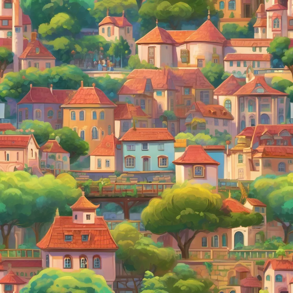 A colorful and whimsical landscape with a university full of fun and magical elements.