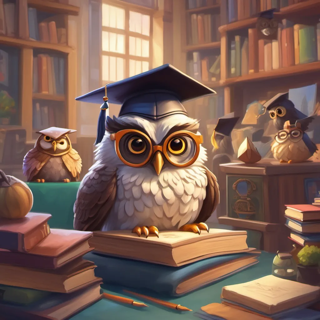 Professor Owl, an elderly owl with spectacles and a graduation cap, teaching a class of diverse, whimsical students, an elderly owl with spectacles and a graduation cap, teaching a class of diverse, whimsical students.