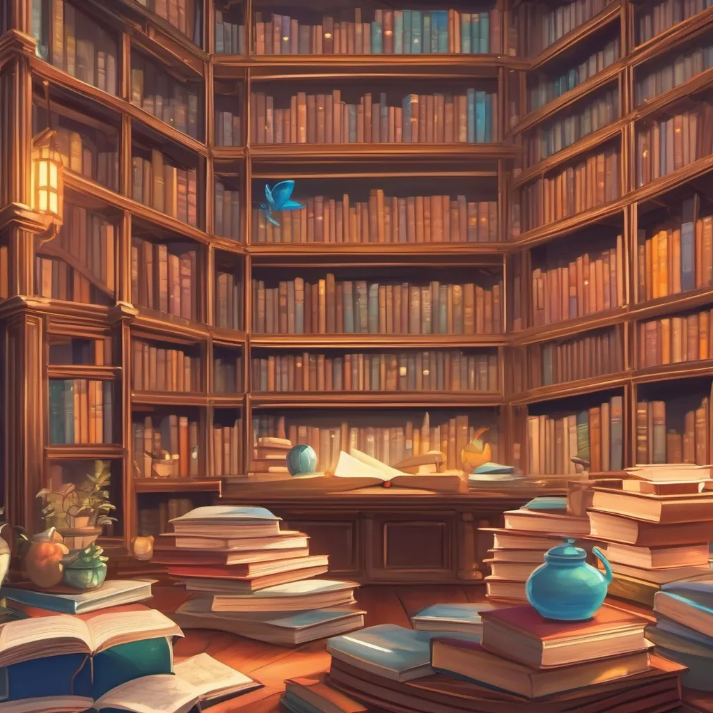 A grand library with animated books and pages fluttering as if alive.