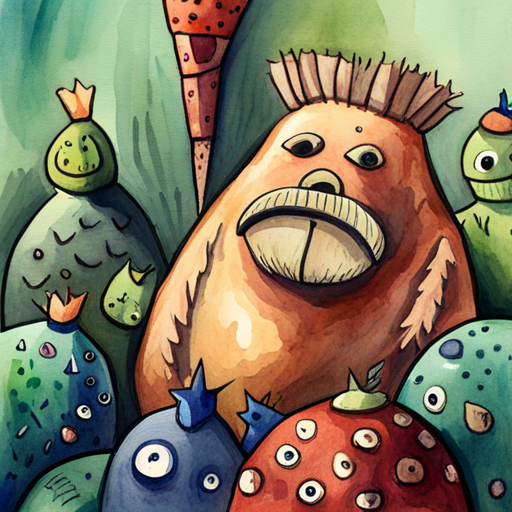 Sad creature surrounded by other cheerful creatures
