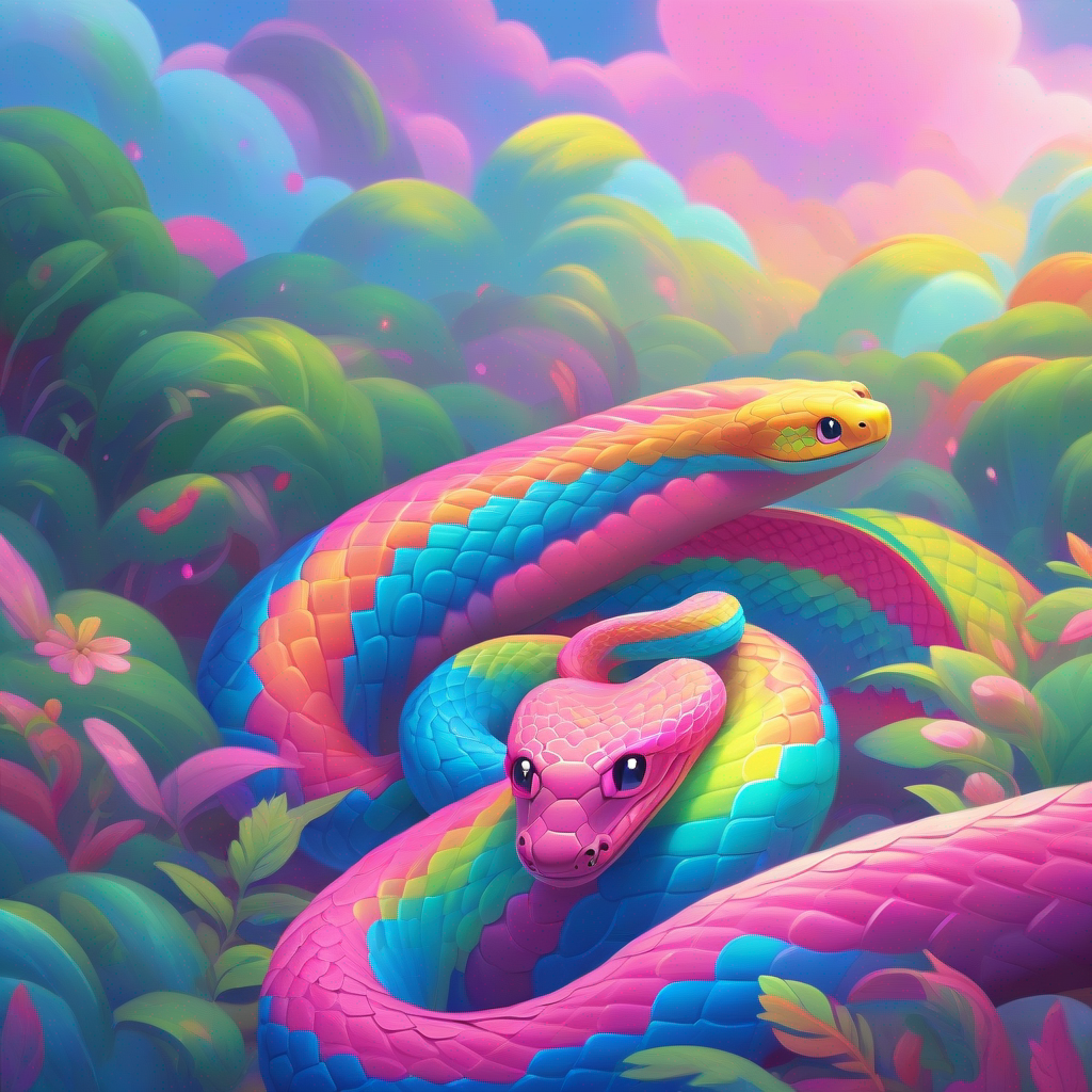 Rainbow snake wants to find a friend, pink and blue.