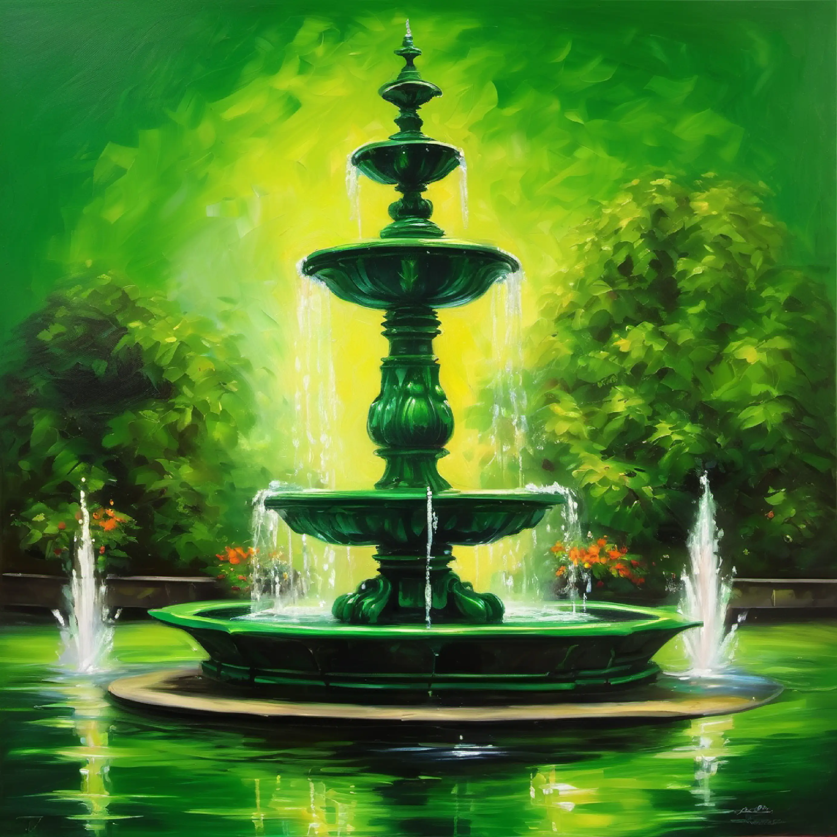 beautiful fountain, the green orb