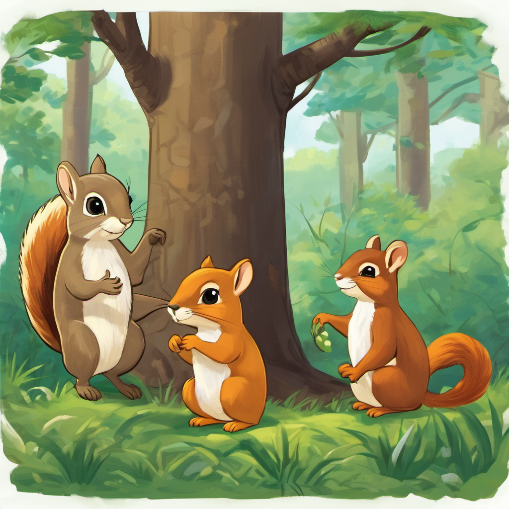 Soon, they came across a group of chattering squirrels, who seemed to be having a meeting. The squirrels hopped from one branch to another, whispering to each other and making intricate plans. Alex, marveling at their teamwork, asked if they could join in. With a nod of approval, the squirrels welcomed Alex and together they planned to find hidden treasures deep within the forest. Guided by the squirrels, Alex encountered magical creatures along the way. There was Mr. Rabbit, who hopped in circles and taught Alex how to be swift and nimble. There was Mrs. Owl, who perched on a branch, wide-eyed and wise, and shared her knowledge about the forest. Alex listened intently, learning about the various animals and the secrets that the ancient trees held.