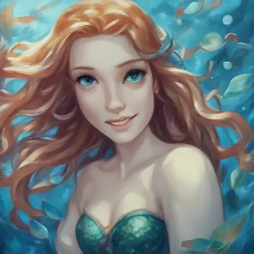 Introduction to Mermaid with blue eyes, radiant smile, and long hair, a mermaid with blue eyes.