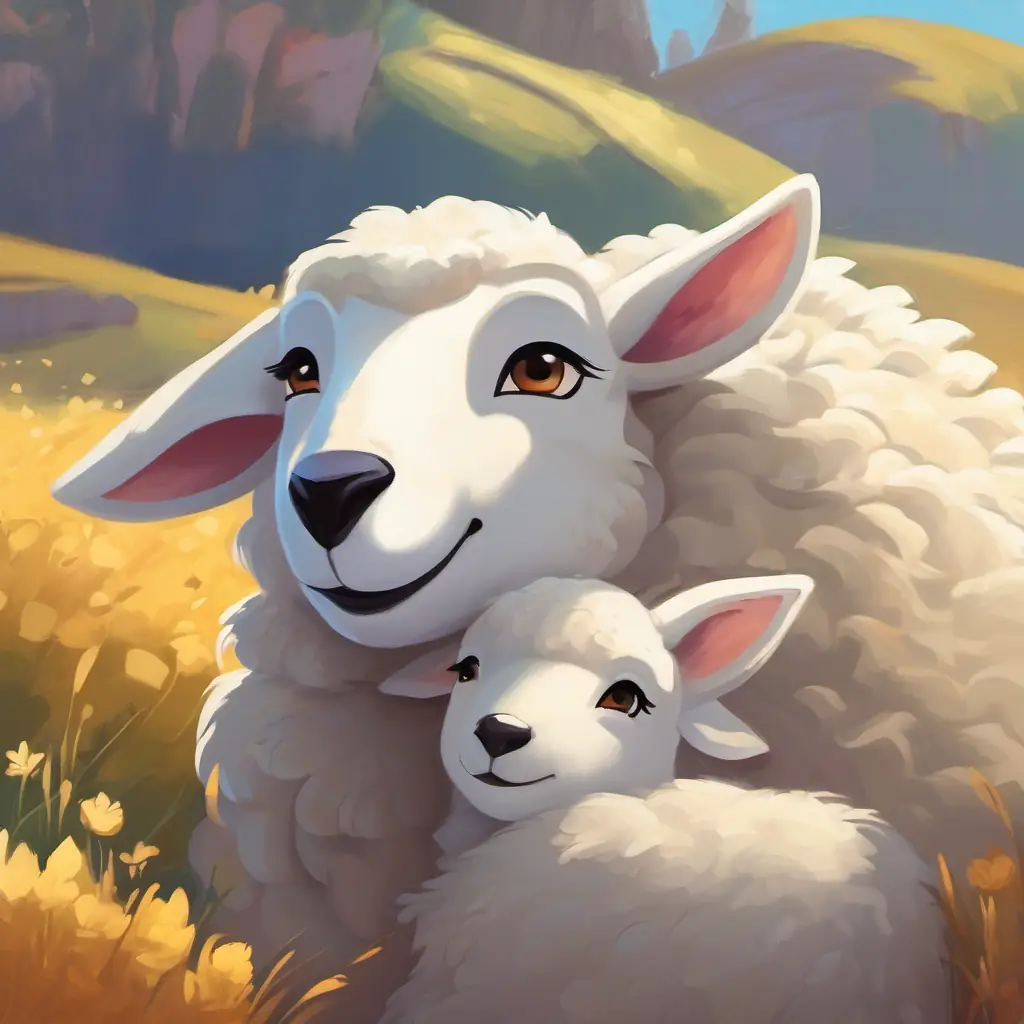 Lamb thanks wolf, they hug, show gratitude