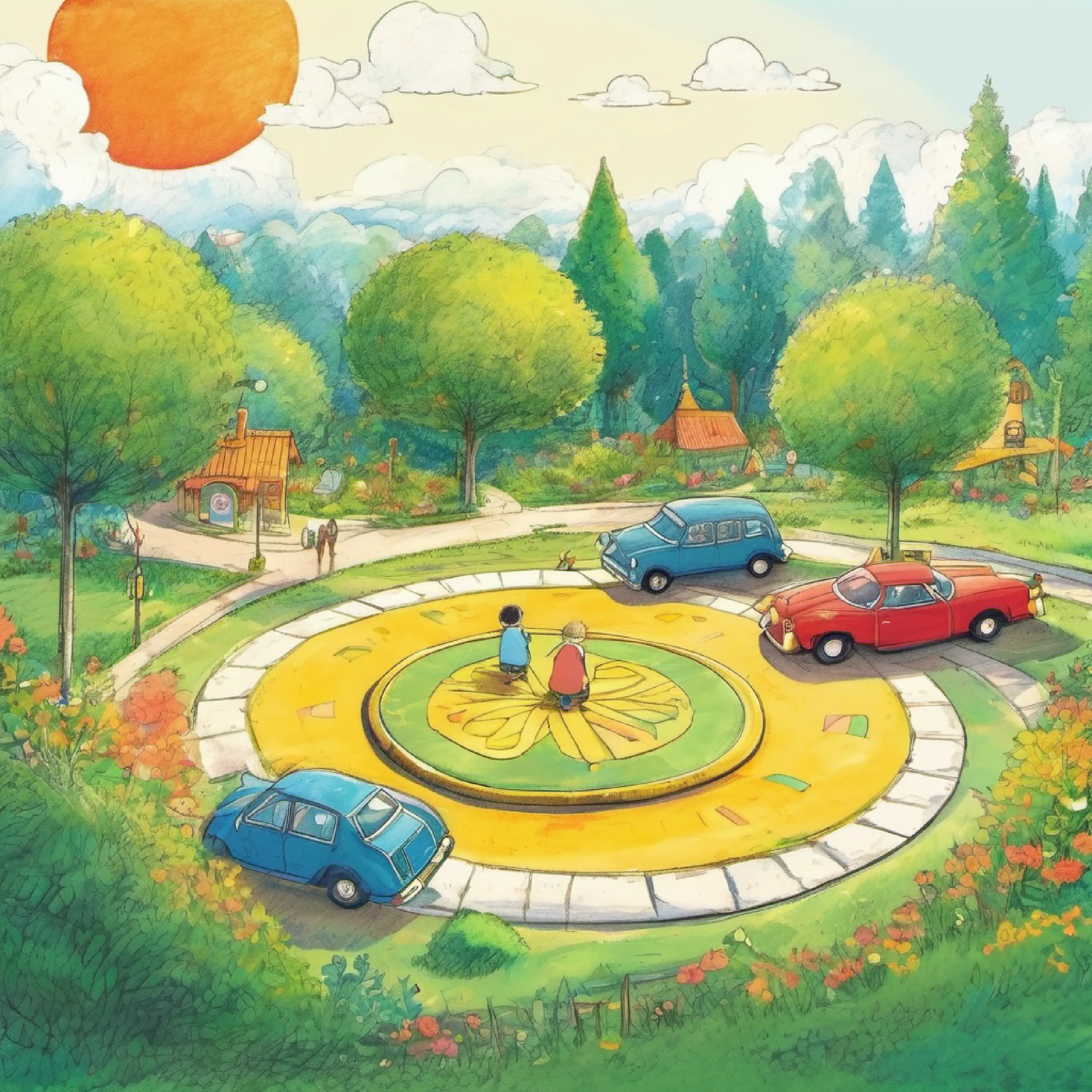 Discovery of a playful roundabout, invitation to play.