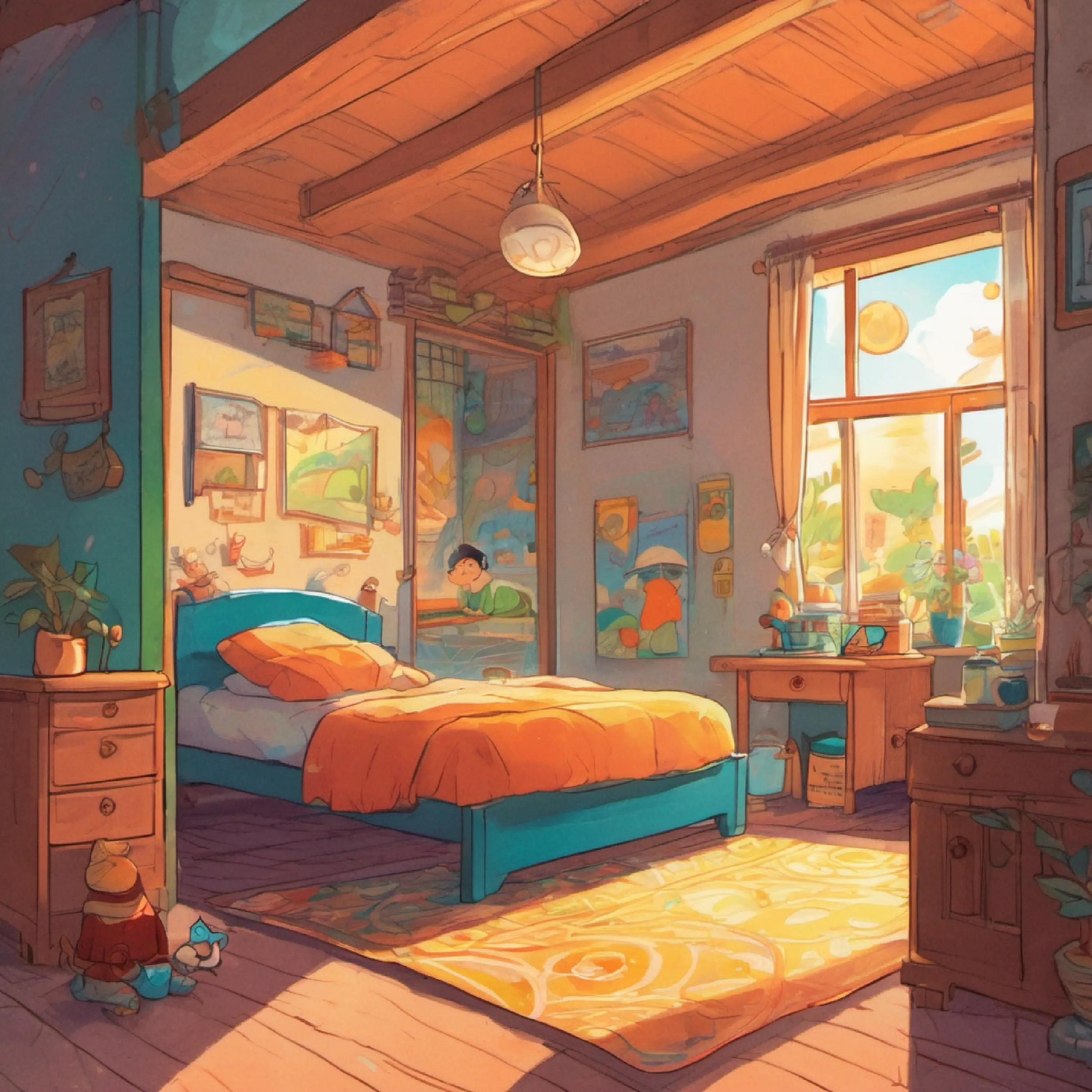 Xiao Zhu Zhu wakes up in his bedroom.