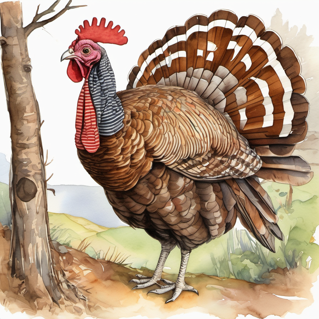 A brown turkey with ruffled feathers, mischievous look, and wide curious eyes with wide eyes and slightly furrowed brows inside the net. The townsfolk with friendly expressions, leaning over to comfort him.