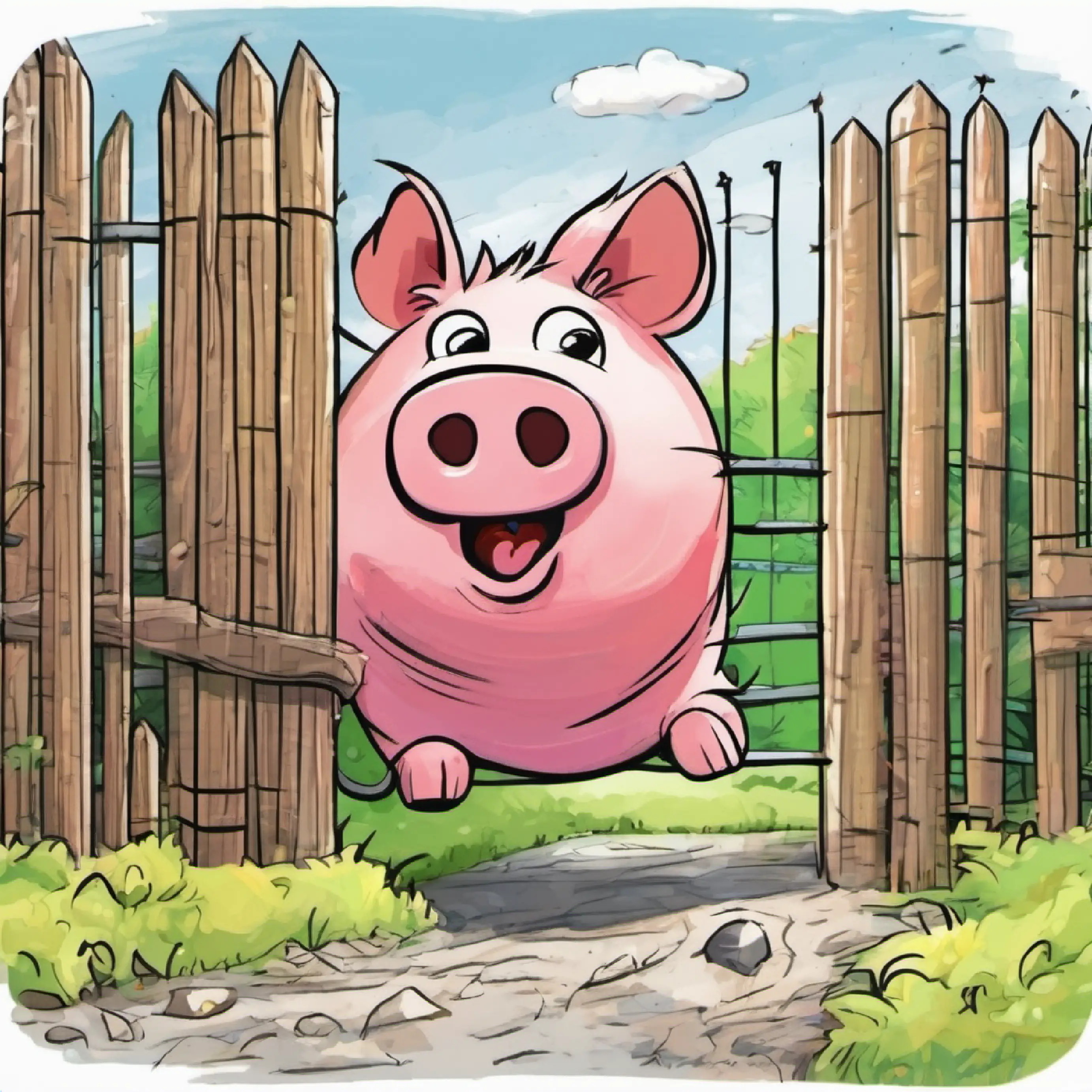 Piggy escaping under the fence.