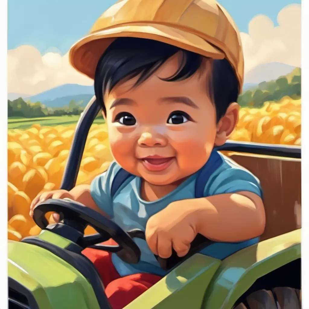 Grayson on a hayride, holding on tight and having a blast on the big tractor.