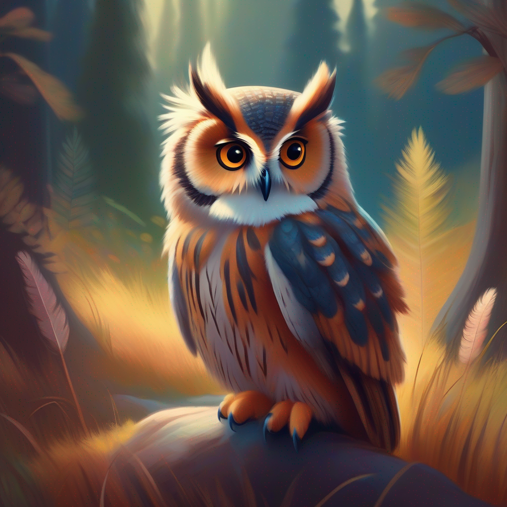 Wise owl asks Soft and gentle animal with velvety fur and a cute tail what is wrong and listens carefully