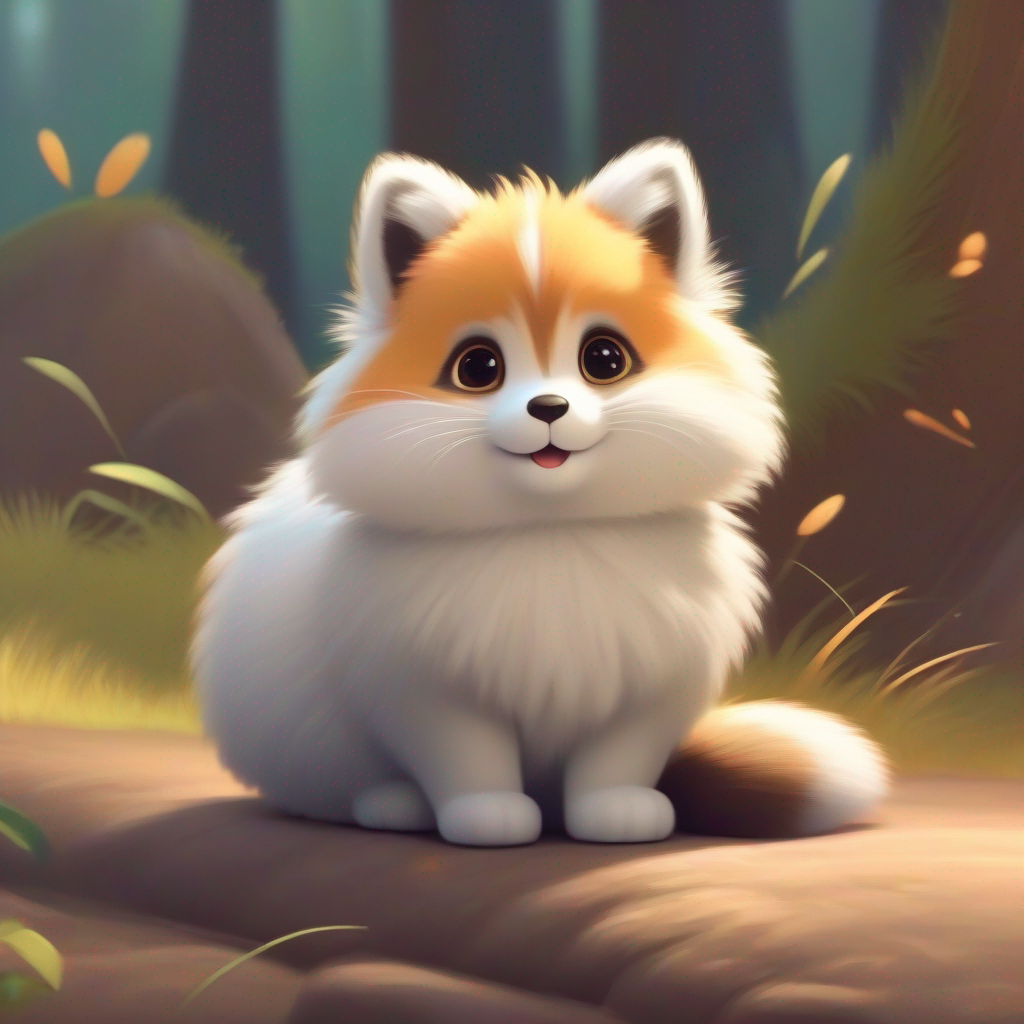 Soft and gentle animal with velvety fur and a cute tail listens to animal friends, nodding and smiling