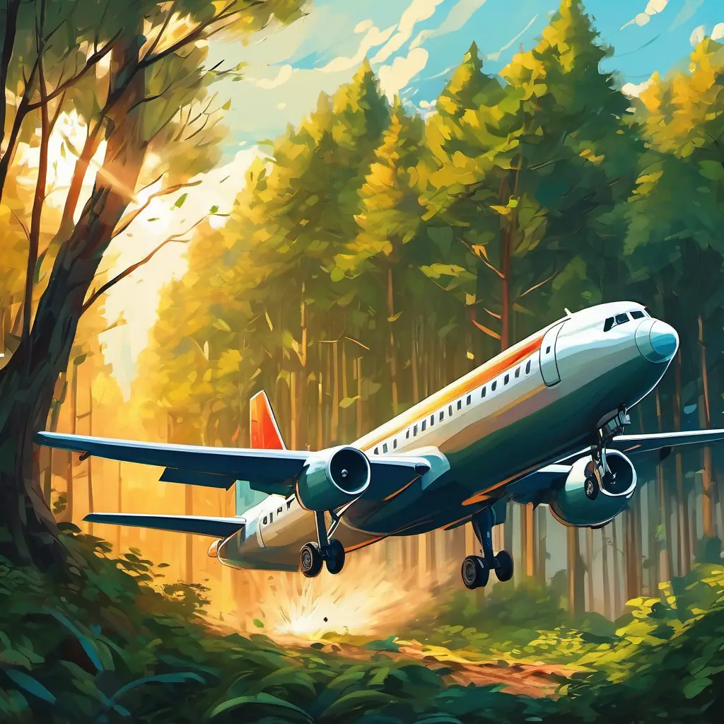 A picture of the plane crashing into trees in a dense forest