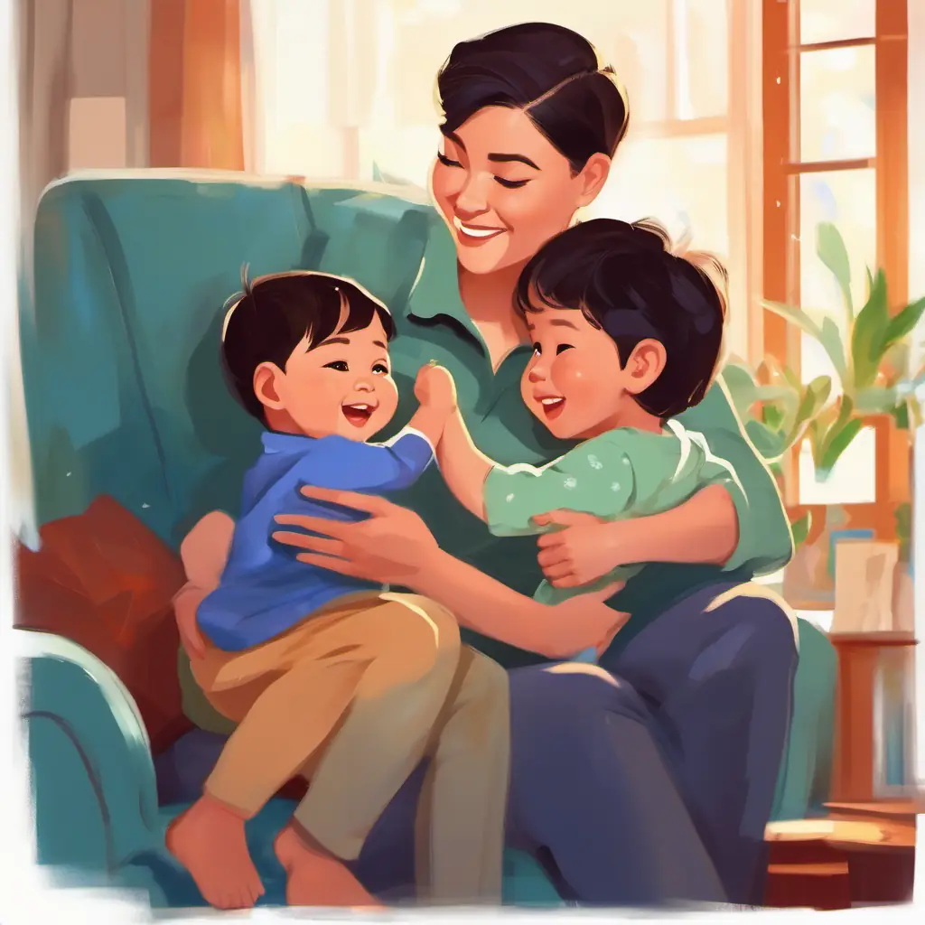 Living room, Grayson, family cheering him on.  as cute adorable baby boy Filipino/Caucasian GraysonHe falls into his mother's arms, her eyes sparkling with pride and joy.