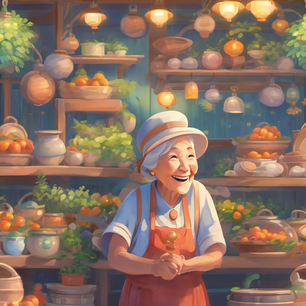 A grandmother with a wide smile and twinkling eyes, her laughter ringing like a bell, spreading warmth and joy.