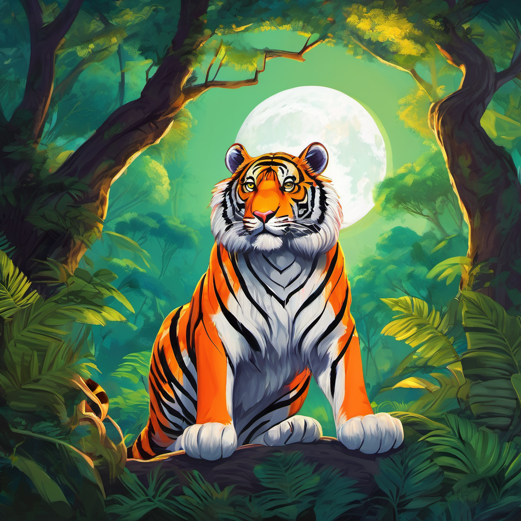 Once upon a time, in the lush forests of India, there lived a magnificent Bengal tiger named Raj. With his vibrant orange fur and powerful presence, Raj was the king of the jungle. However, deep inside his heart, he secretly wished to be small. Every night, as the moon shone brightly, Raj would gaze up at the stars and make the same wish over and over again. "I wish, I wish, to be small like a mouse," he would quietly mumble beneath his breath.