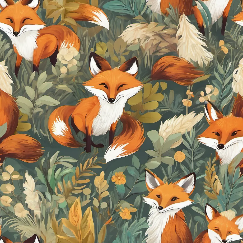 A sly fox named A sly, sneaky fox with a mischievous glint in his eyes and a cunning grin hiding behind a bush, his eyes gleaming with mischief as he spots A splendid goose with bright, shiny feathers and a clever look the goose.
