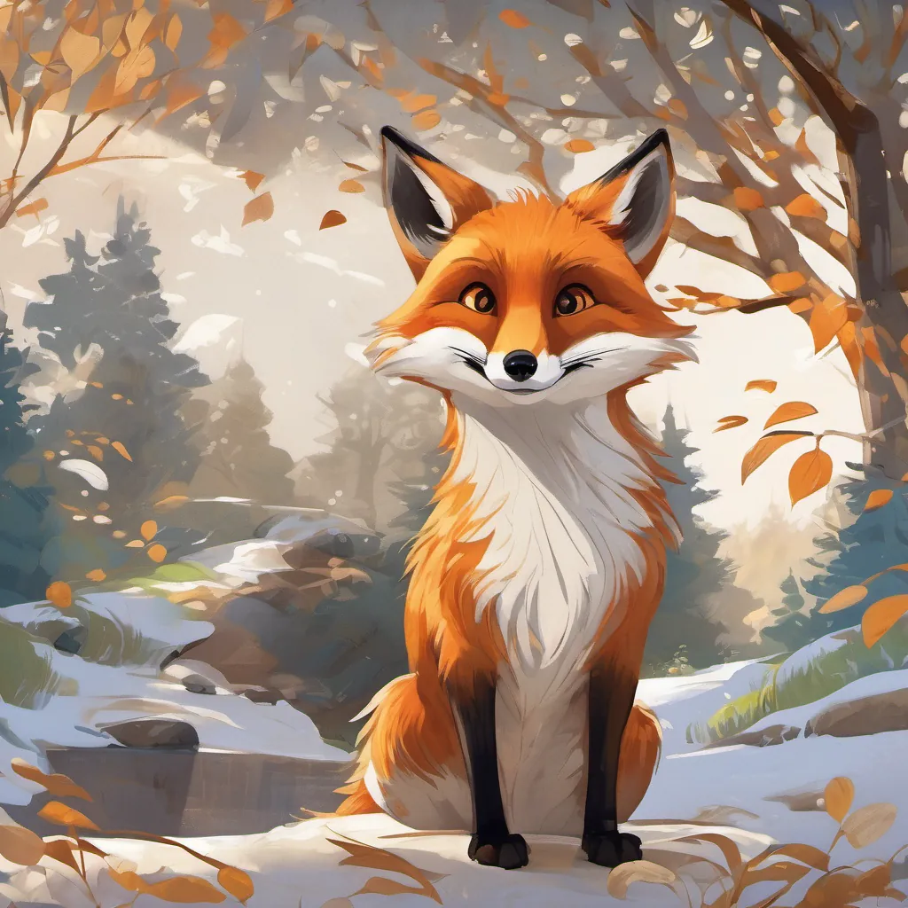 A sly, sneaky fox with a mischievous glint in his eyes and a cunning grin the fox on tiptoes, sneaking towards A splendid goose with bright, shiny feathers and a clever look the goose with his paws outstretched stealthily.