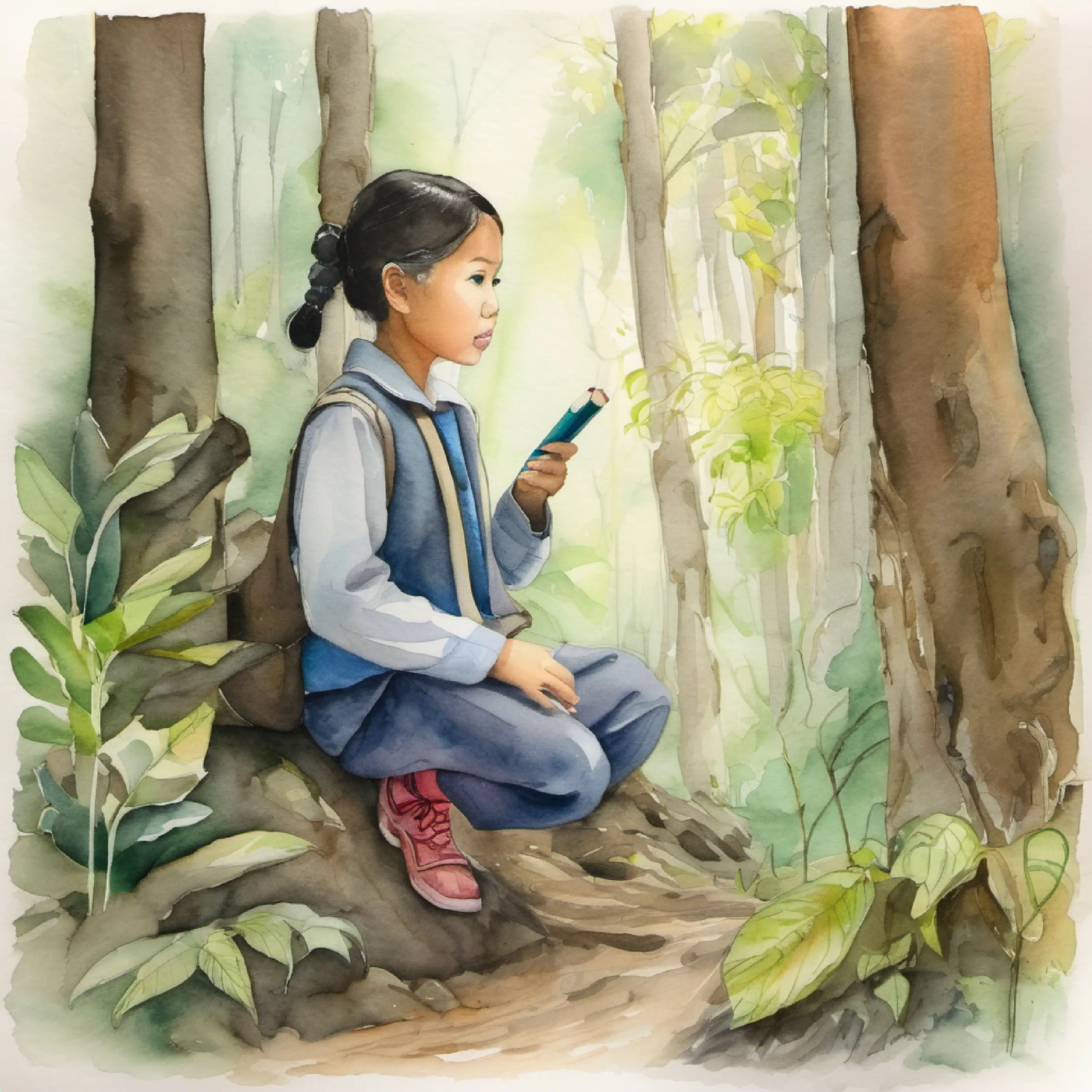 Ploy Sai hears something in the forest.