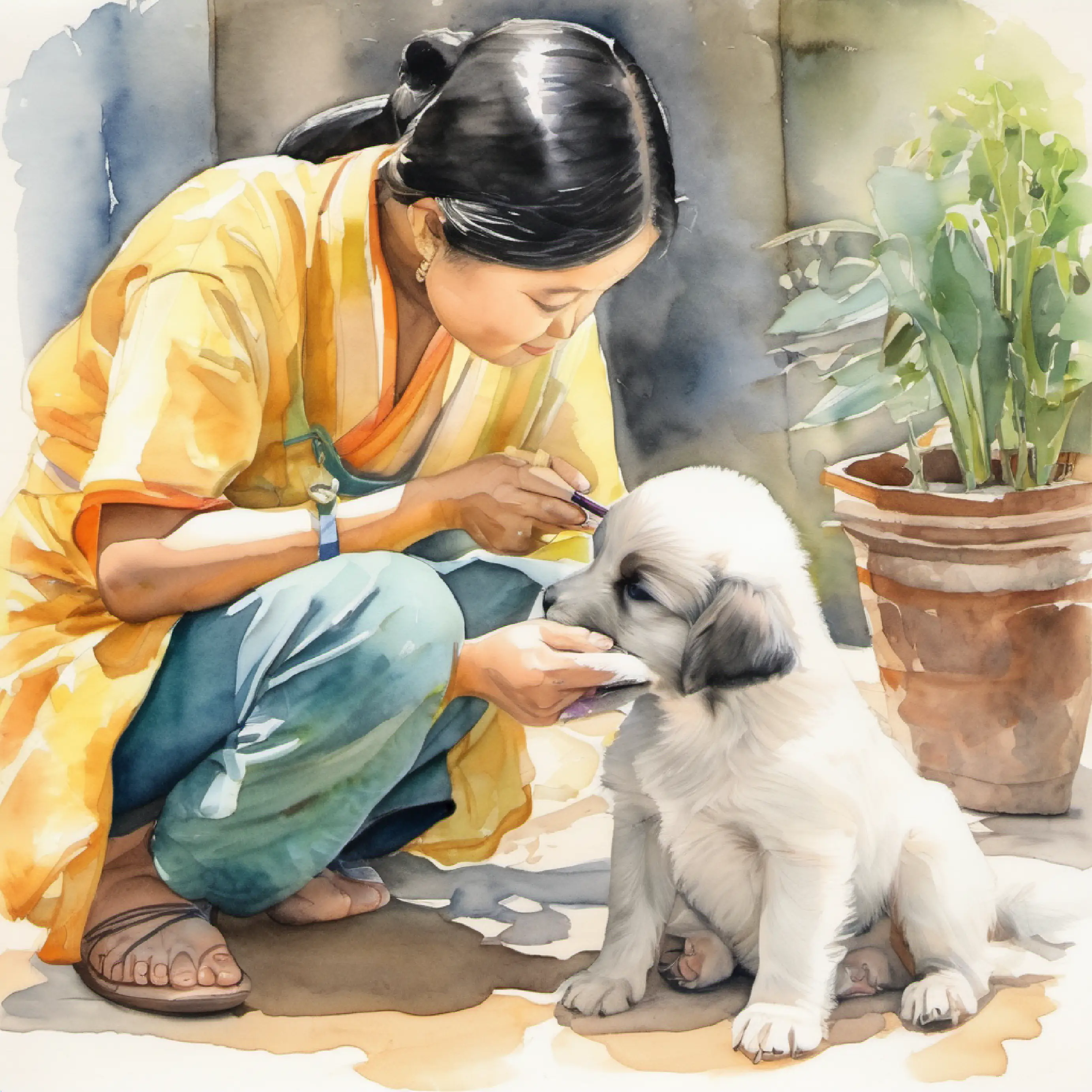 Ploy Sai cleans the puppy, names it Tupfu.