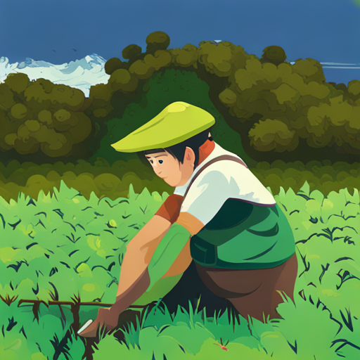 Determined and hardworking, wearing a green hat working tirelessly in the fields