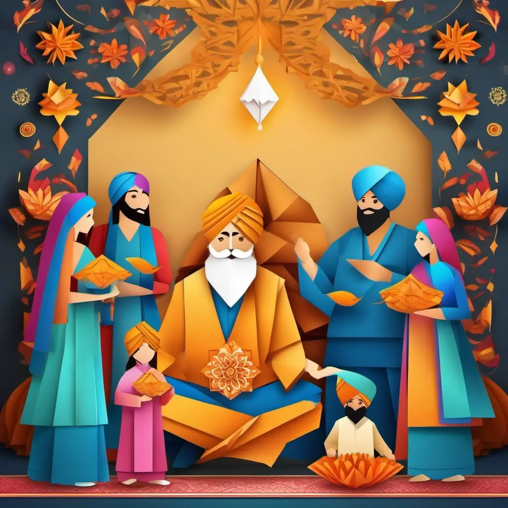 Happy Diwali , sikh person celebrating with his family 