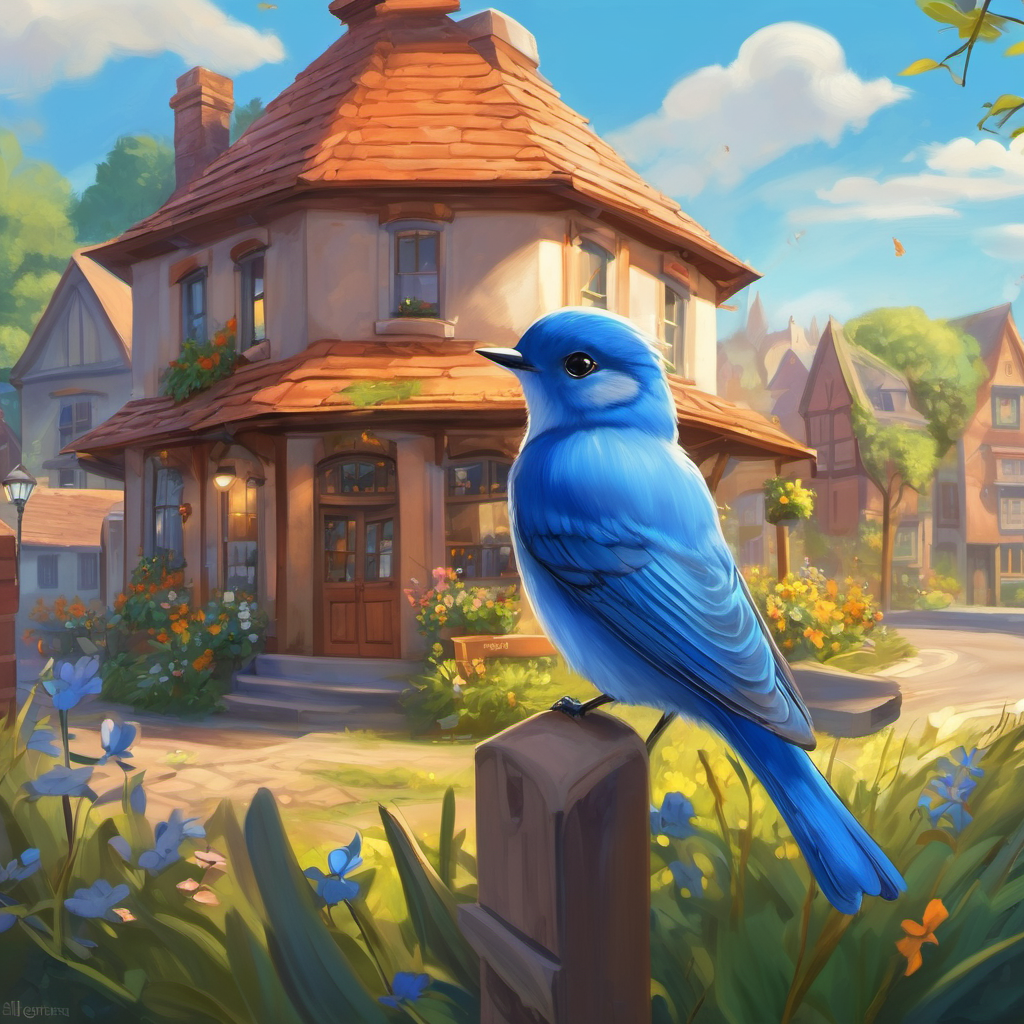 One sunny day, as Bella and Whiskers strolled through the town, they stumbled upon a little bird struggling to fly. It was Charlie, a small and timid bluebird with vibrant feathers the color of the sky. Bella and Whiskers approached Charlie with kindness and curiosity. "Hello there, little bird," Bella said gently. "Are you okay? Can we help you?"