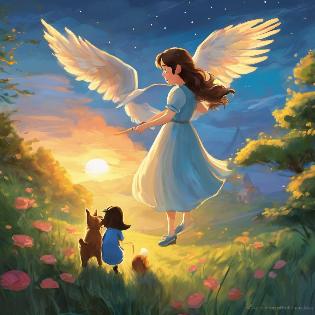 As Charlie flew away, he looked back and said, "Thank you, Bella and Whiskers, for being there when I needed you the most. Your friendship gave me strength, and I will treasure it forever." Bella and Whiskers mewed cheerfully, "We will always cherish our friendship with you, Charlie! Don't forget us!"