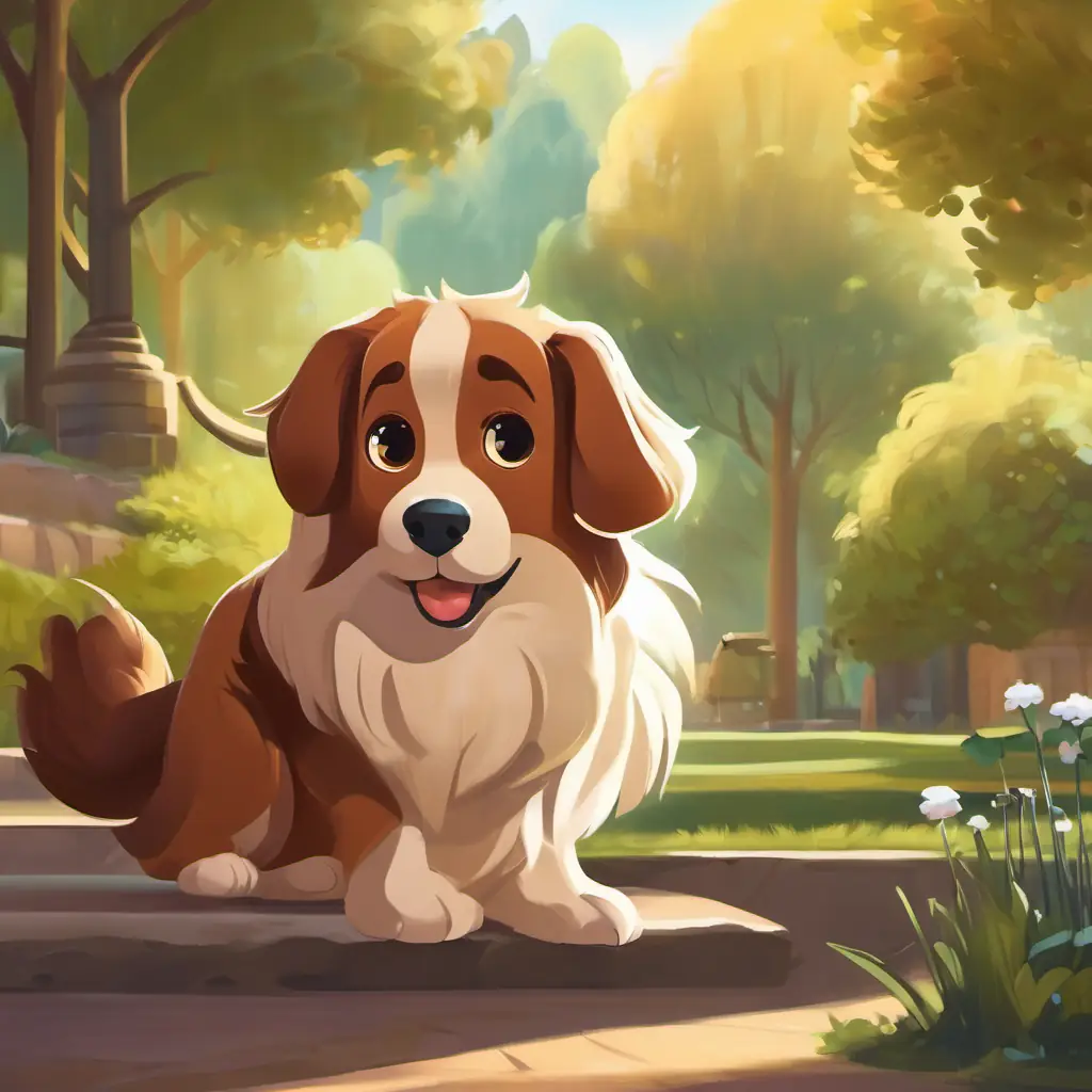 Introduces Shy dog with brown fur and big, curious eyes's friends and their quiet adventures. Characters: Shy dog with brown fur and big, curious eyes, Fluffy, brown dog who loves to explore quietly, Energetic dog with a wagging tail and a playful spirit. Setting: city park