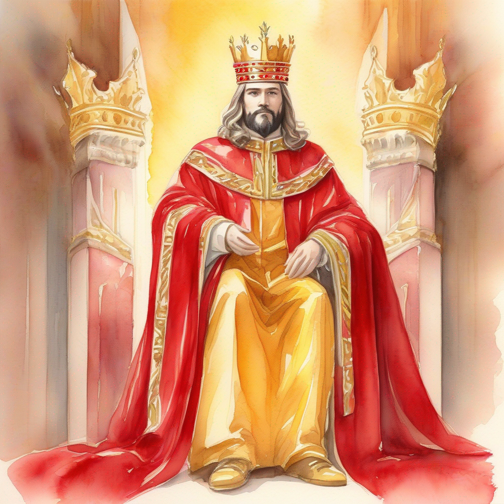 King with a golden crown and a red velvet robe. with a golden crown and a red velvet robe.