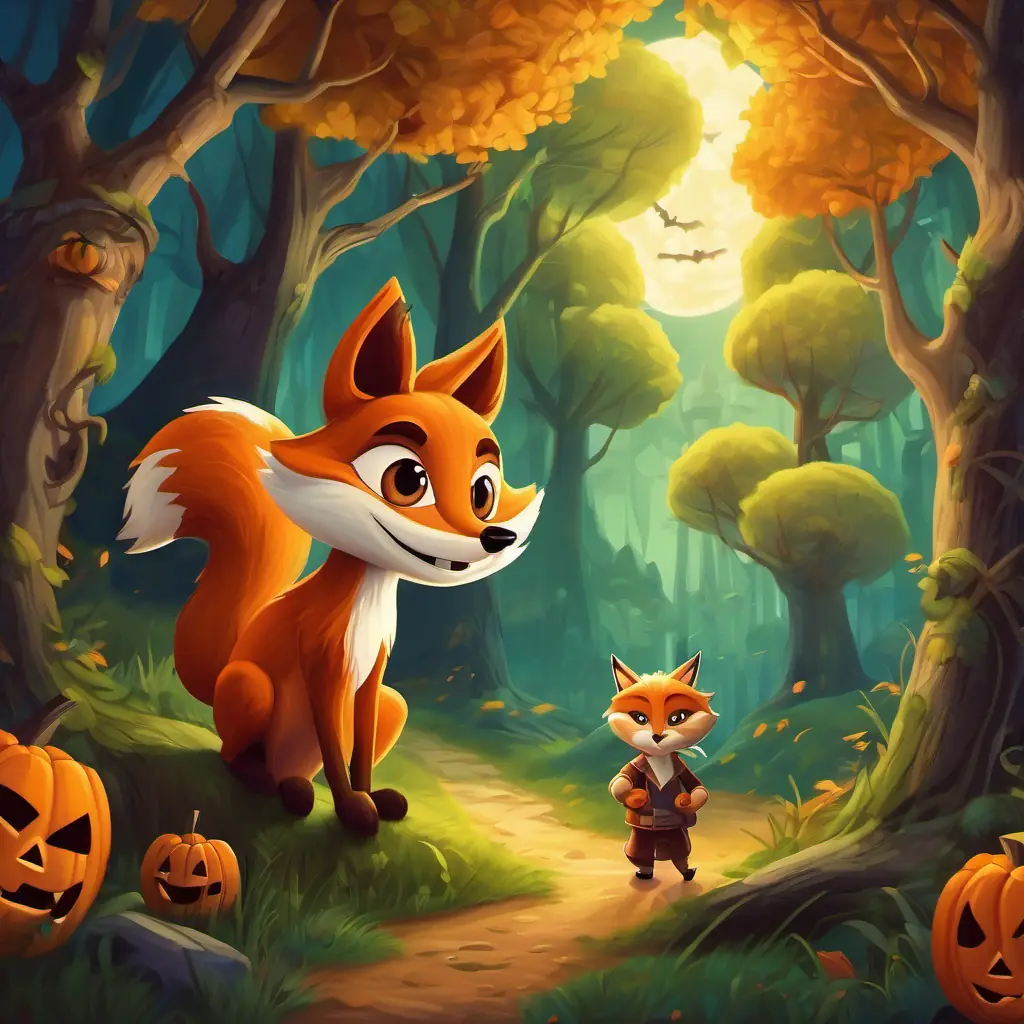 A shady forest with a mischievous fox and a sneaky cat, leading A wooden puppet with a pointy nose and big curious eyes towards the enchanting Pleasure Island.