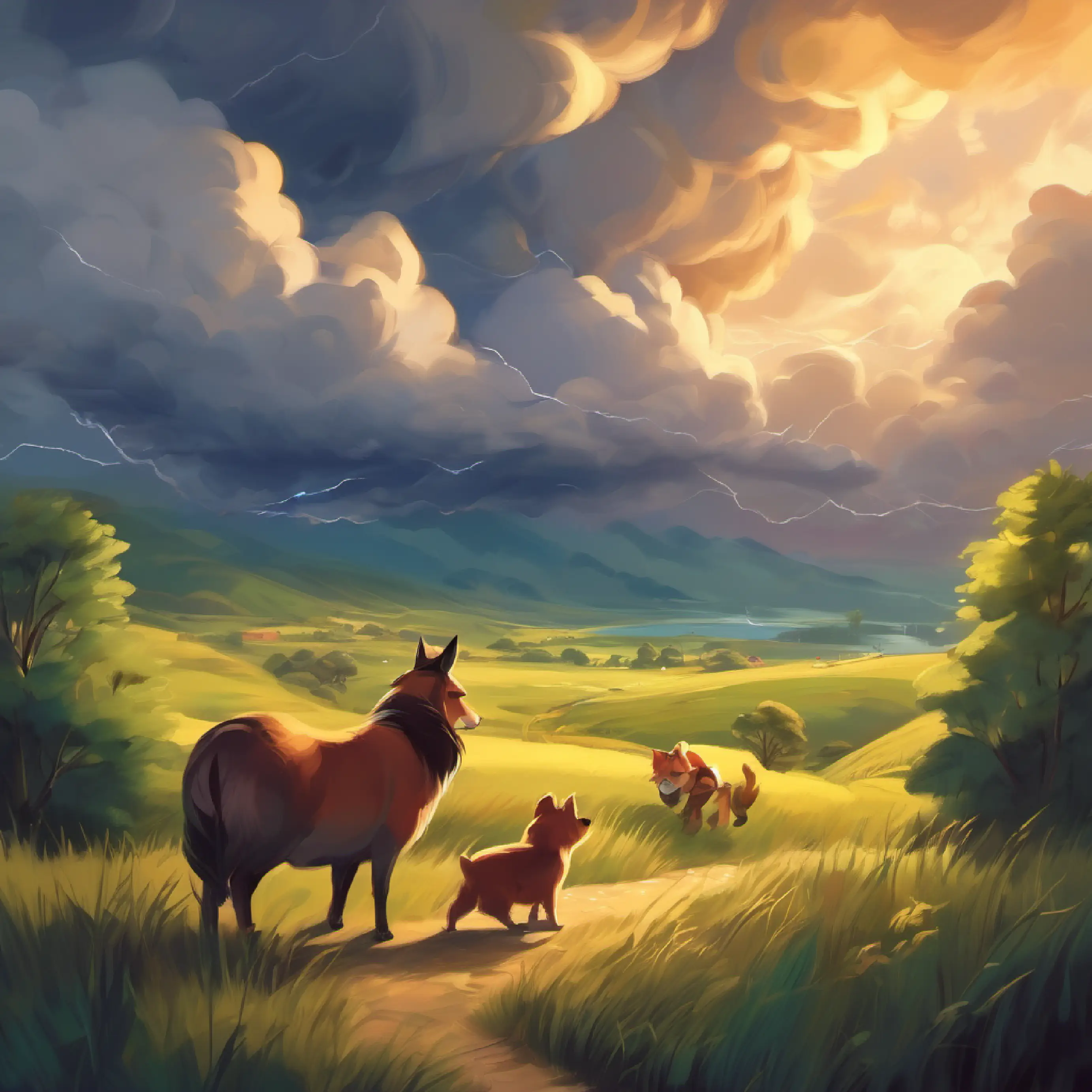 A storm approaches, setting a challenge for the animal friends.