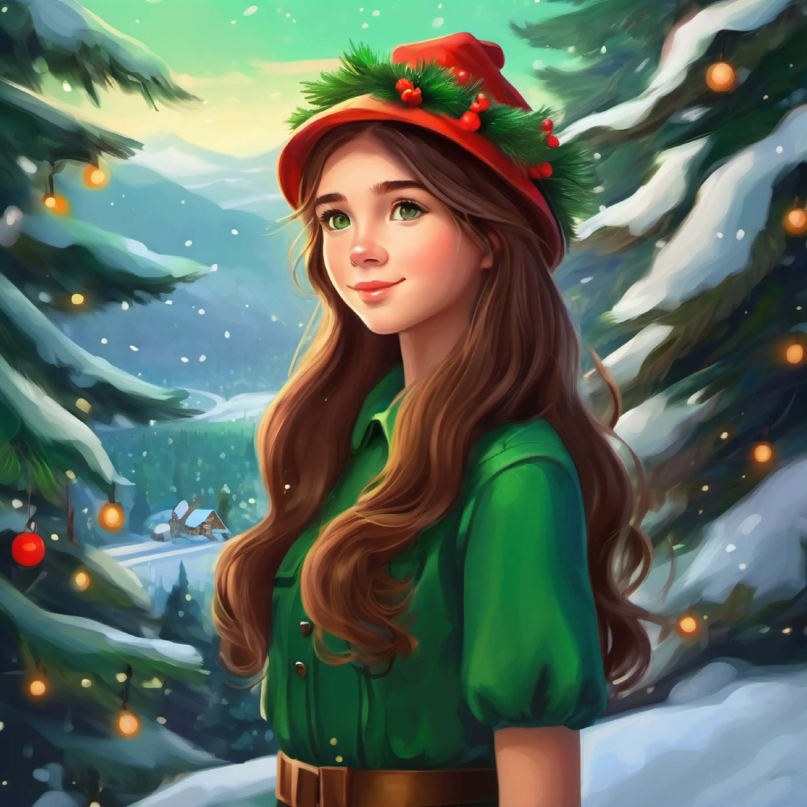 Time passes, Young girl, long brown hair, kind green eyes's connection with nature deepens.